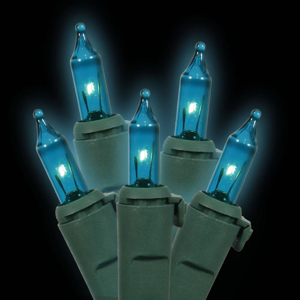 Vickerman 100 Teal Mini Light on Green Wire 33' Christmas Light Strand - Cheap-Us