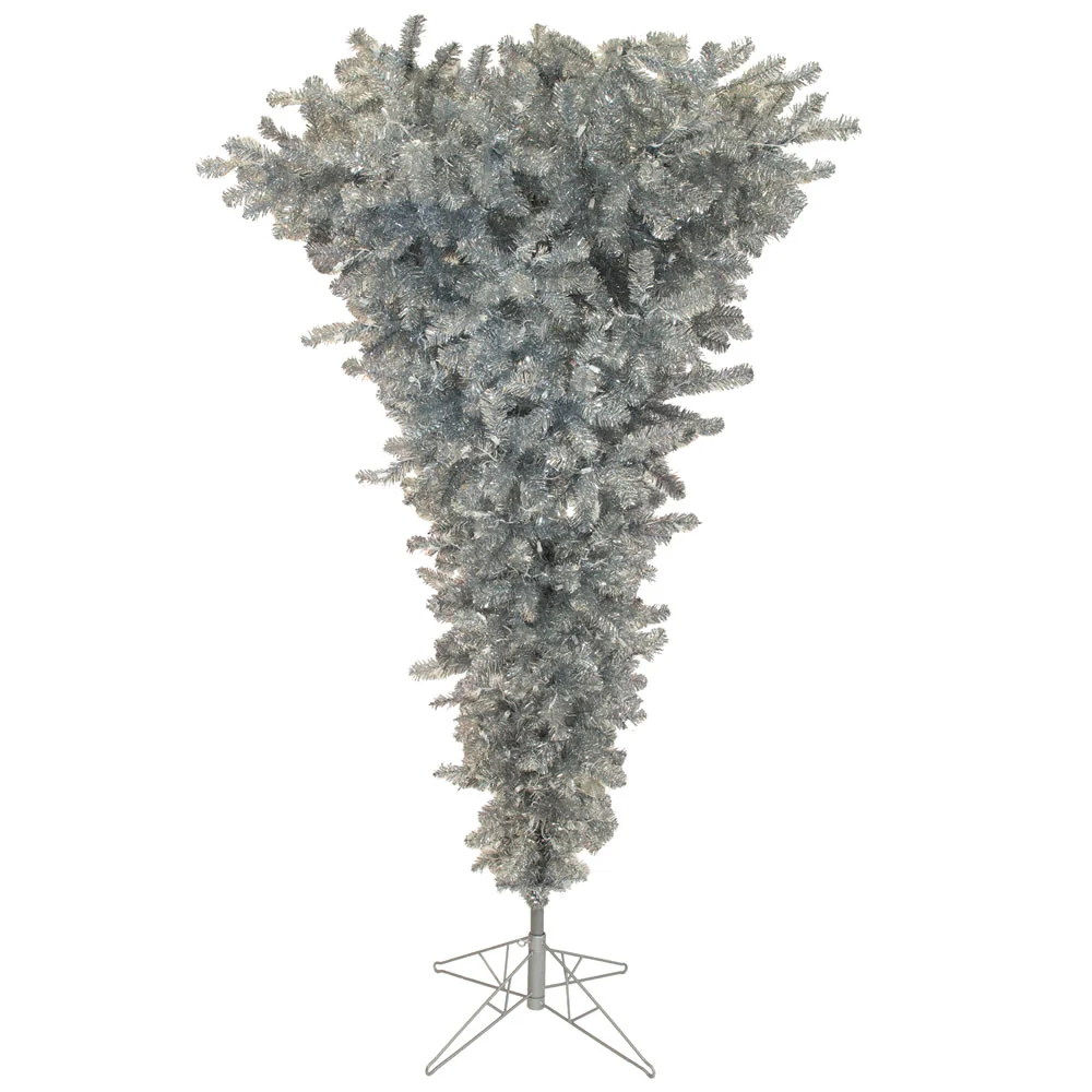 Vickerman 5.5' Silver Upside Down Artificial Christmas Tree Warm White Dura-lit LED Lights - Cheap-Us