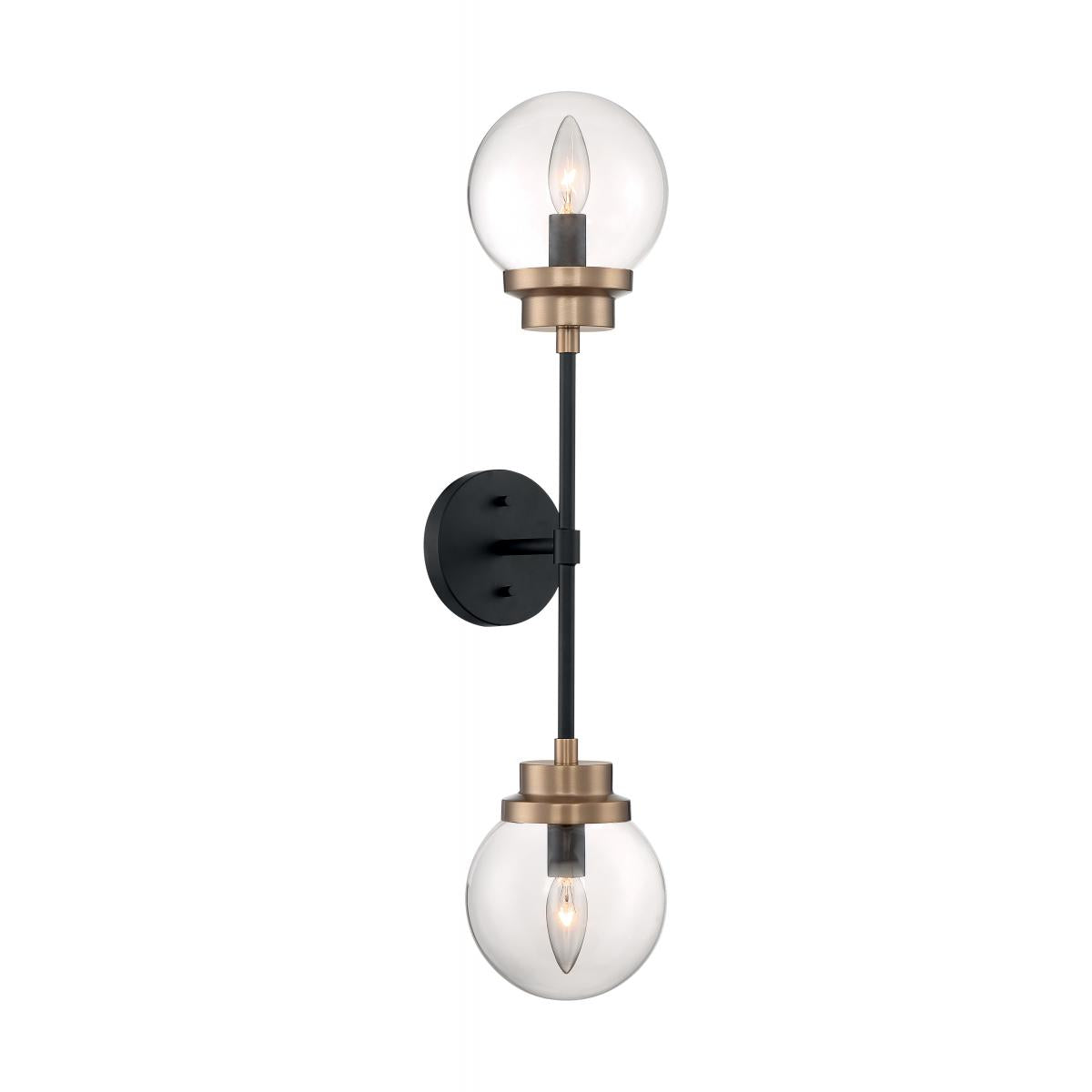60-7122 AXIS 2 LIGHT WALL SCONCE Axis - 2 Light Sconce with Clear Glass - Matte Black and Brass Accents Finish - Cheap-Us
