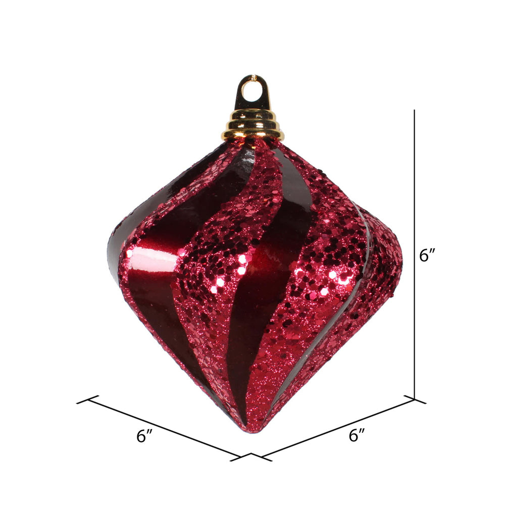 Vickerman 6'' Burgundy Candy/Glitter Swirl Diamond Christmas Ornament - Cheap-Us