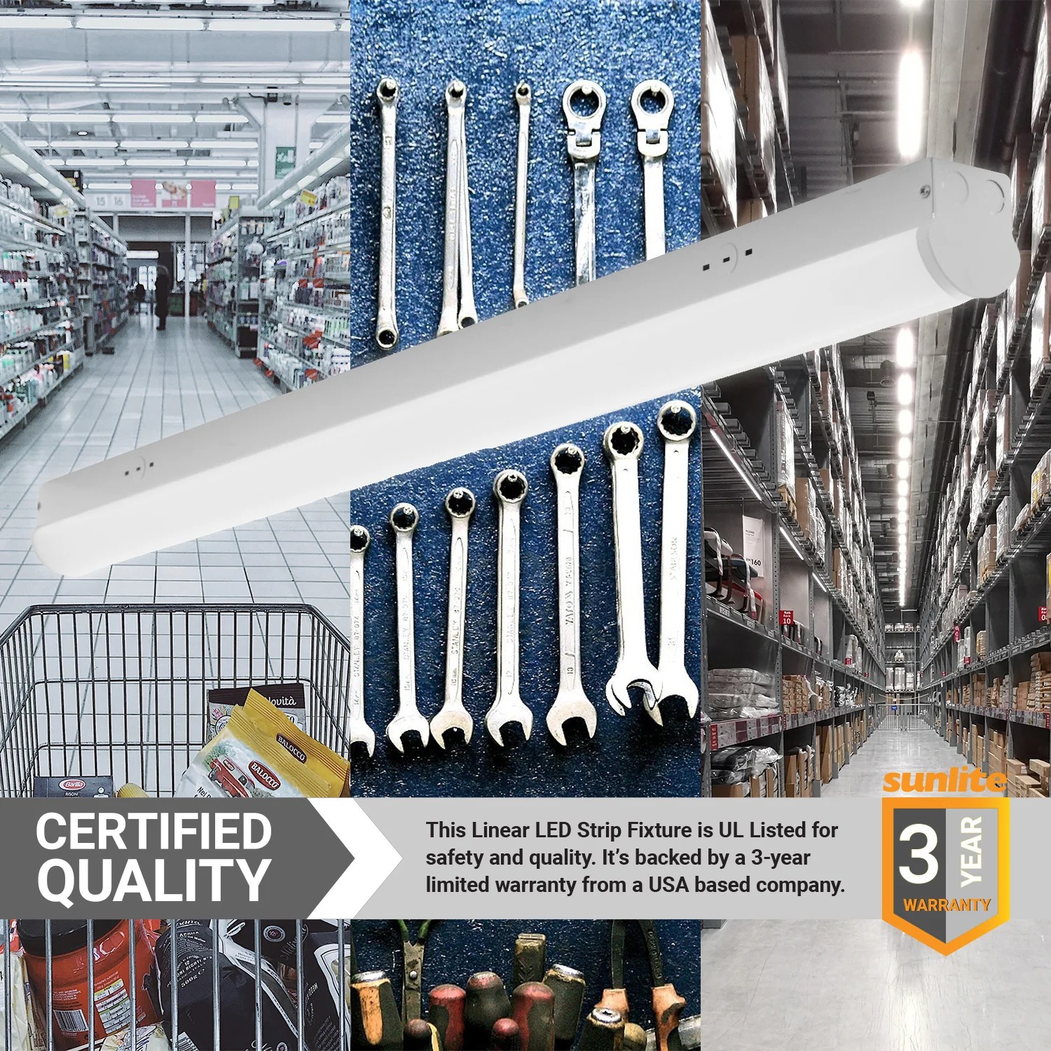 Sunlite 96-Inch Linear LED Strip Fixture, 75 Watts, 120-277 Volts, Dimmable, 9825 Lumens, 50,000 Hour Life Span, UL Listed, DLC Listed, Commercial or Residential Use, 4000K Cool White - Cheap-Us