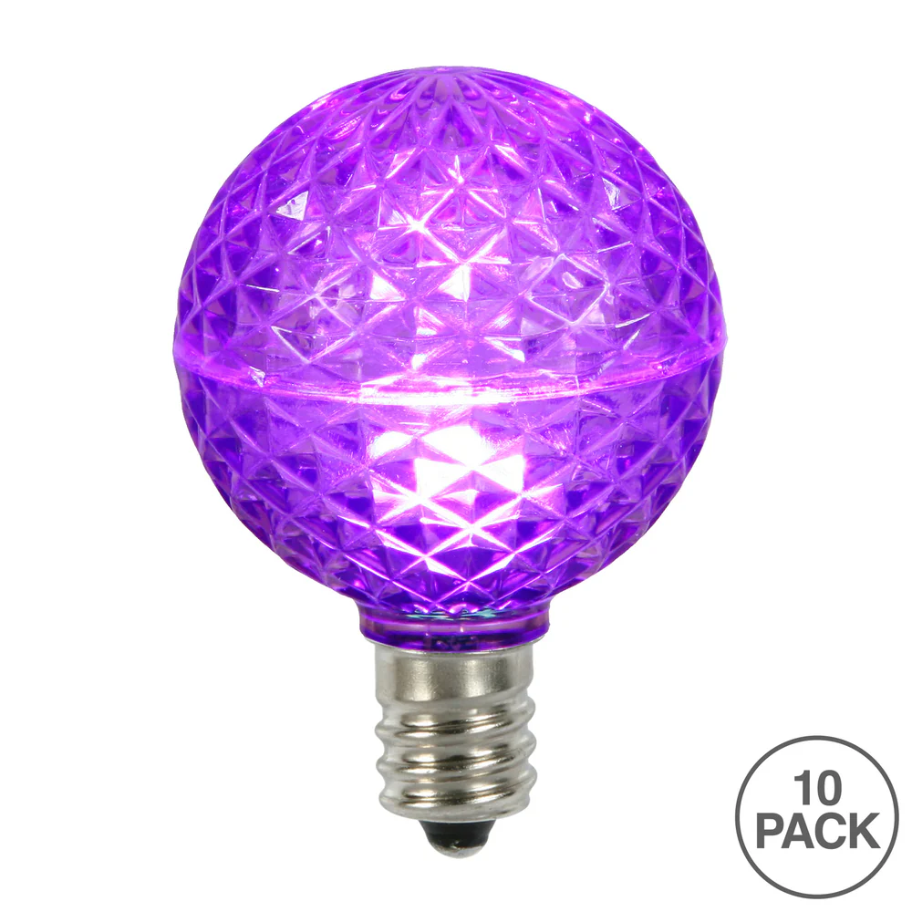 Vickerman G50 LED Purple Faceted Replacement Bulb E17/C9 Nickel Base 10 Bulbs per Pack. - Cheap-Us