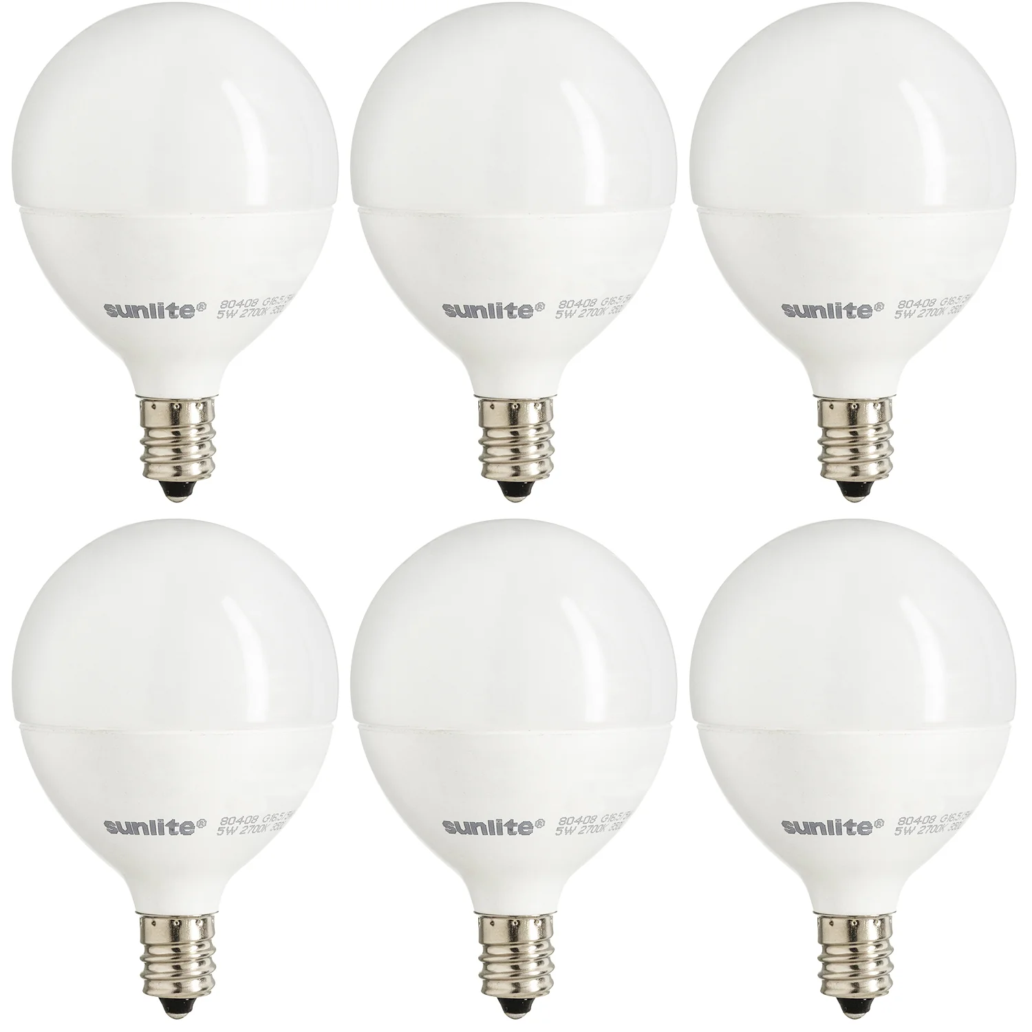 Sunlite 40306-SU Led G16.5 Globe 7W (60W Equivalent) Bathroom Vanity E12 Candelabra Frost Dimmable Light Bulb, (6 Pack), Frosted - Cheap-Us