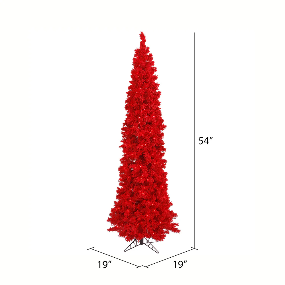 Vickerman 4.5' Flocked Red Pencil Fir Artificial Christmas Tree Red Dura-lit LED Lights - Cheap-Us