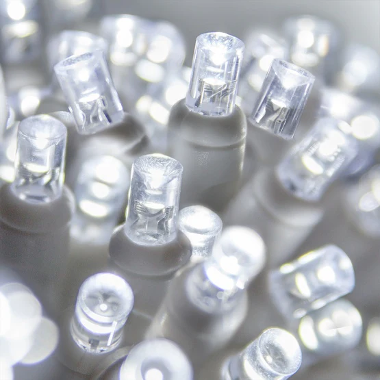 50 Light LED Conical (5MM) Light Set Pure White Bulbs on White Wire, Approx. 17'4