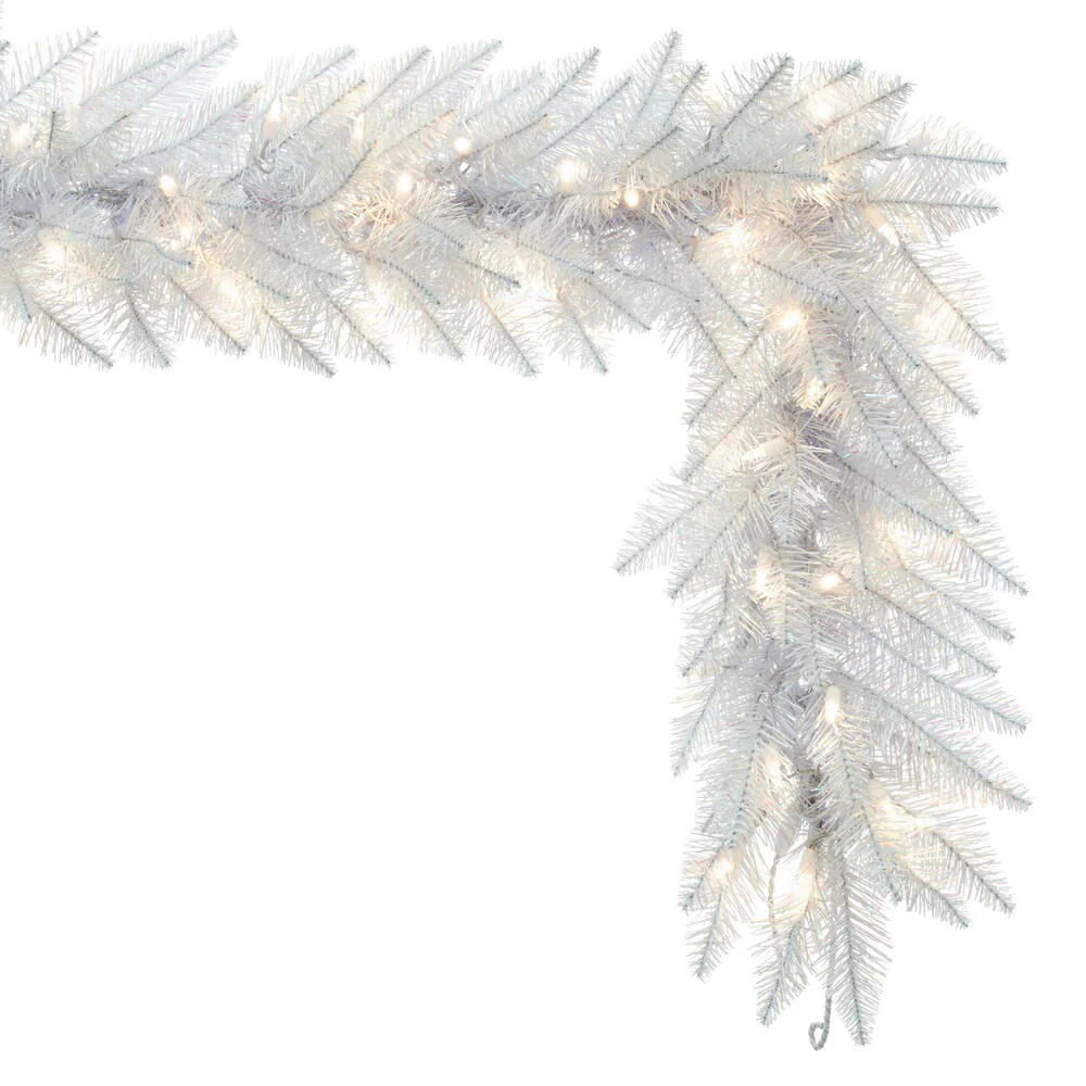 Vickerman 9' Sparkle White Spruce Artificial Christmas Garland Pure White LED Lights - Cheap-Us