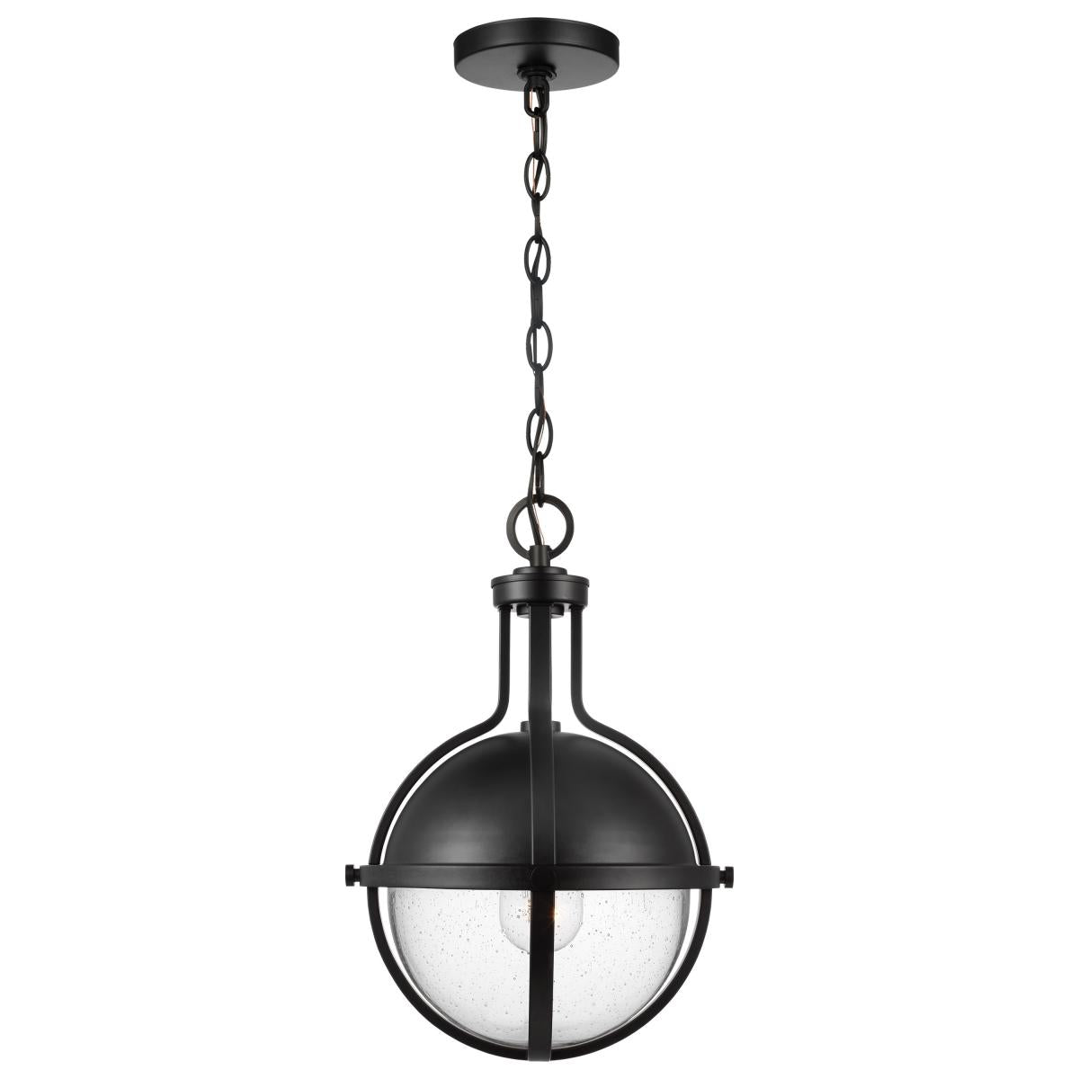 60-7674 LINCOLN 1LT MED PEND MATTE BLK Lincoln; 1 Light Medium Pendant; Medium Base; 60 Watt; Matte Black Finish; Clear Seeded Glass - Cheap-Us