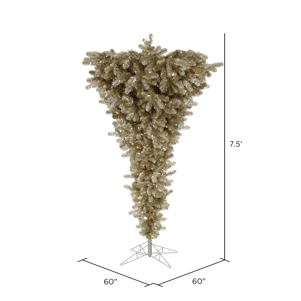 Vickerman 7.5' Champagne Upside Down Artificial Christmas Tree Clear Dura-lit Incandescent Lights - Cheap-Us