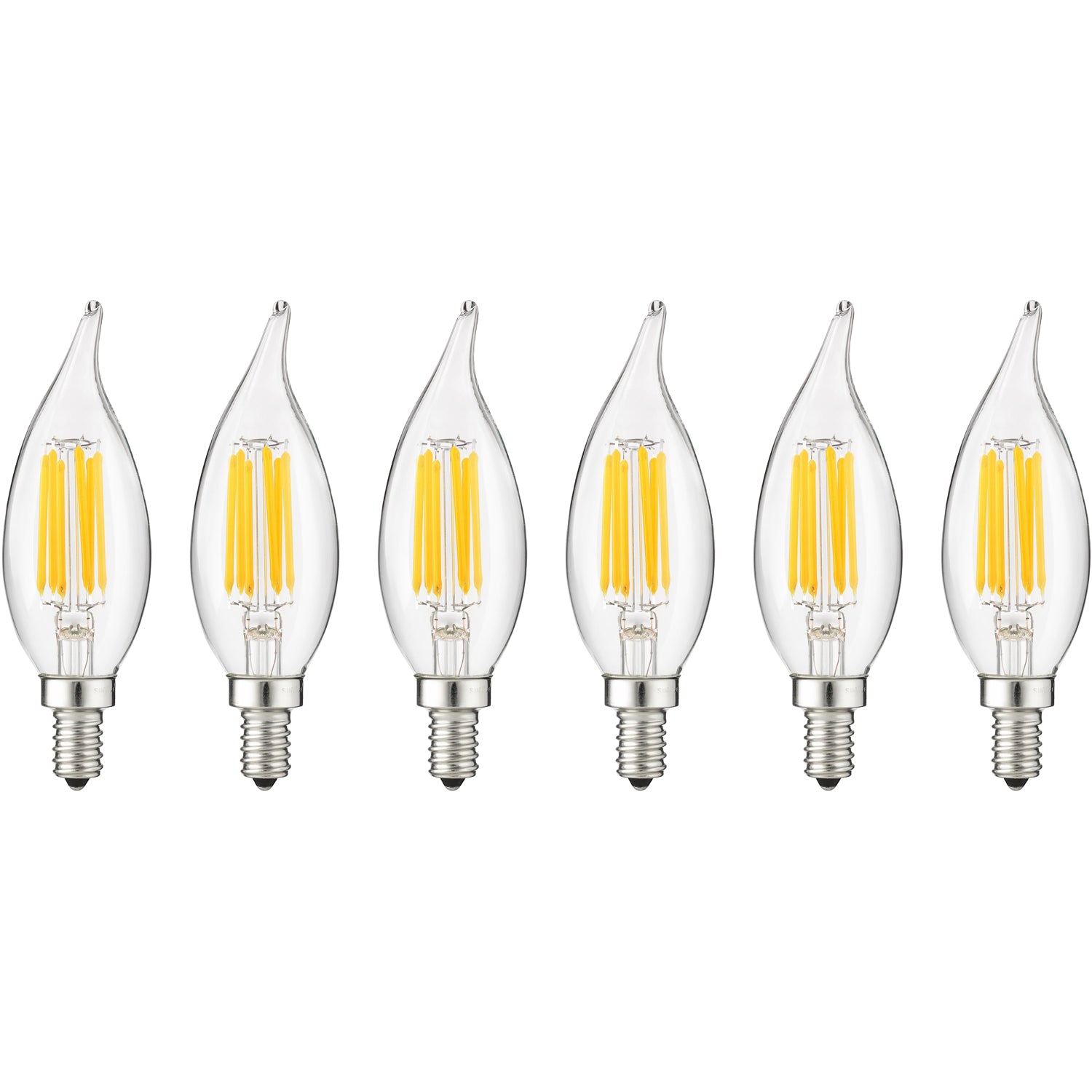 Sunlite CFC/LED/AQ/6W/E12/D/CL/E/27K LED 6W (60W Equivalent) Clear Filament Styled CFC Chandelier Light Bulbs With Flame Tip, 2700K Warm White Light, Candelabra (E12) Base - Cheap-Us