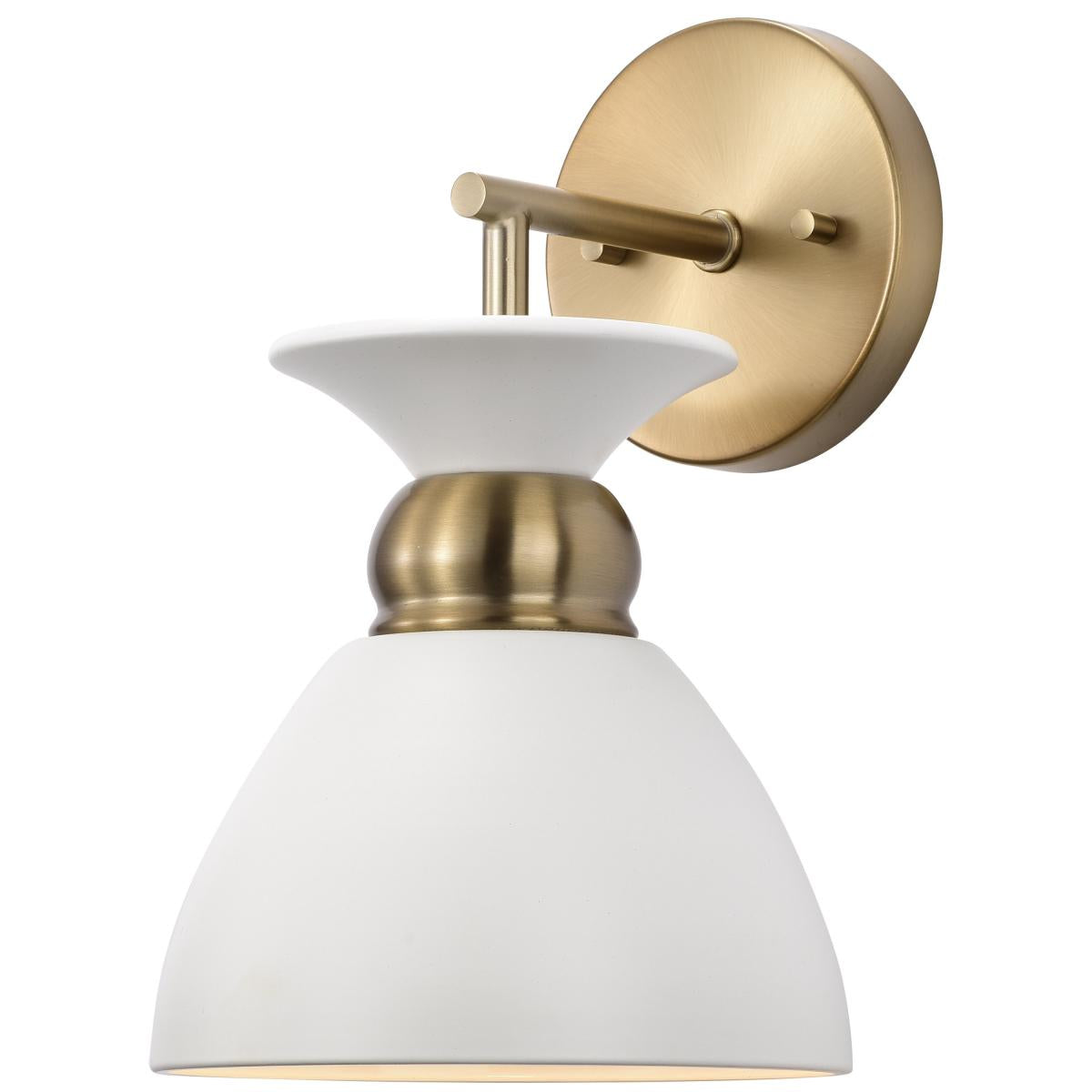 60-7459 PERKINS 1 LIGHT WALL SCONCE Perkins; 1 Light; Wall Sconce; Matte White with Burnished Brass - Cheap-Us
