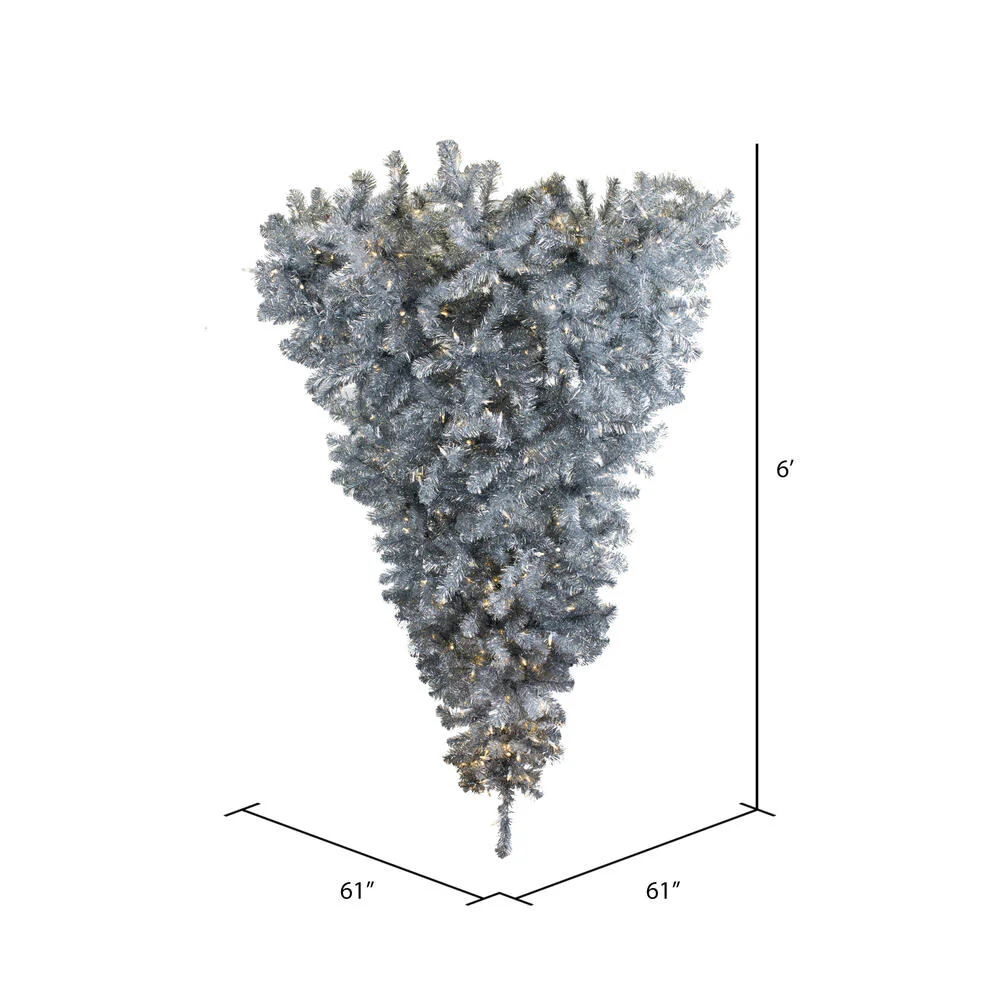 Vickerman 6' Silver Upside Down Artificial Christmas Half Tree Warm White Dura-lit LED Lights - Cheap-Us