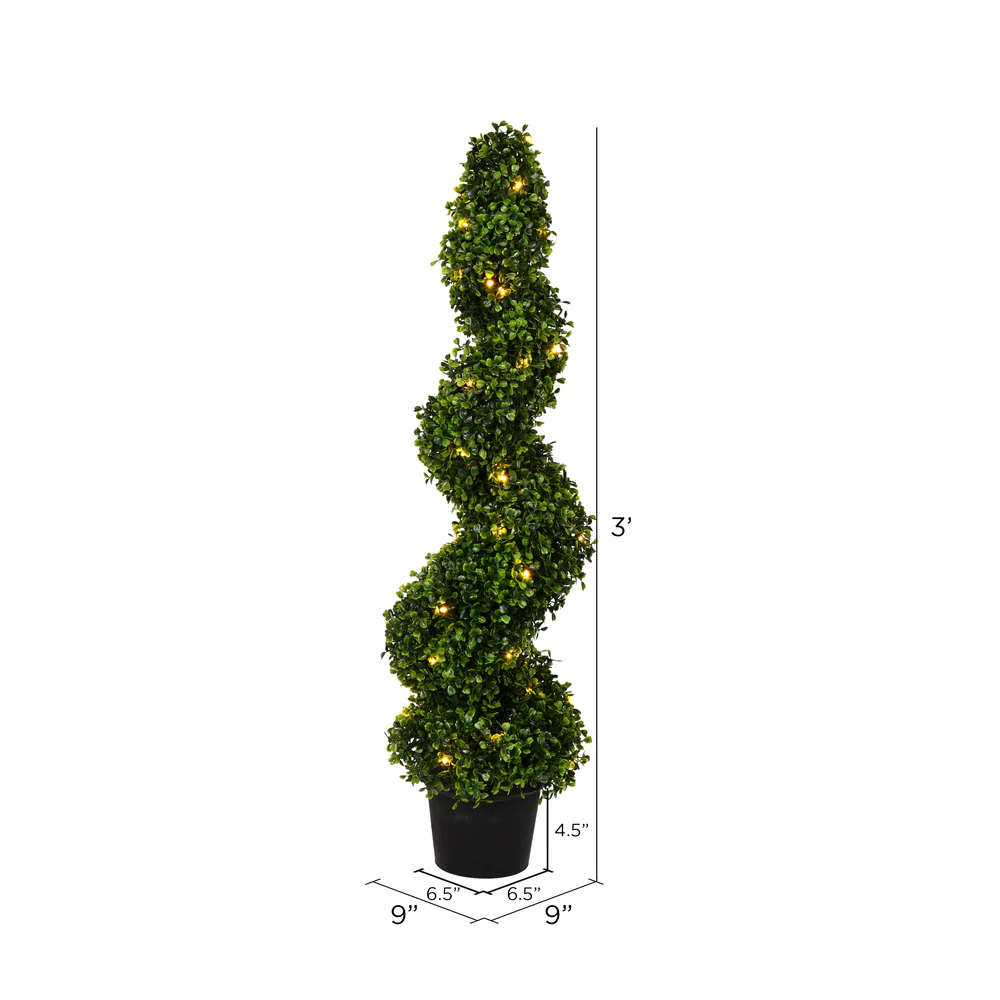 Vickerman 3' Artificial Potted Green Boxwood Spiral Tree. - Cheap-Us