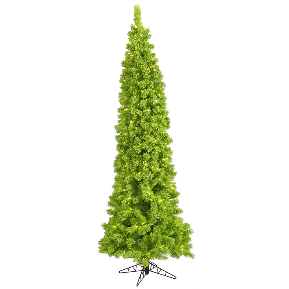 Vickerman 12' Flocked Lime Pencil Fir Artificial Christmas Tree, 1050 Lime Dura-lit LED lights. - Cheap-Us