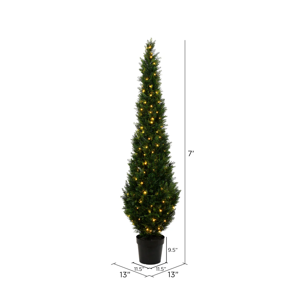 Vickerman 7' Artificial Potted Green Cedar Tree. - Cheap-Us