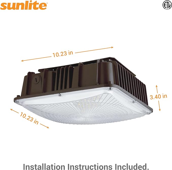 Sunlite 88129 LED Outdoor Canopy Light Fixture, 30W/40W/60W, 7800 Lumens, 30K/40K/50K, 80 CRI, ETL Listed, Bronze, for Commercial & Industrial Use - Cheap-Us