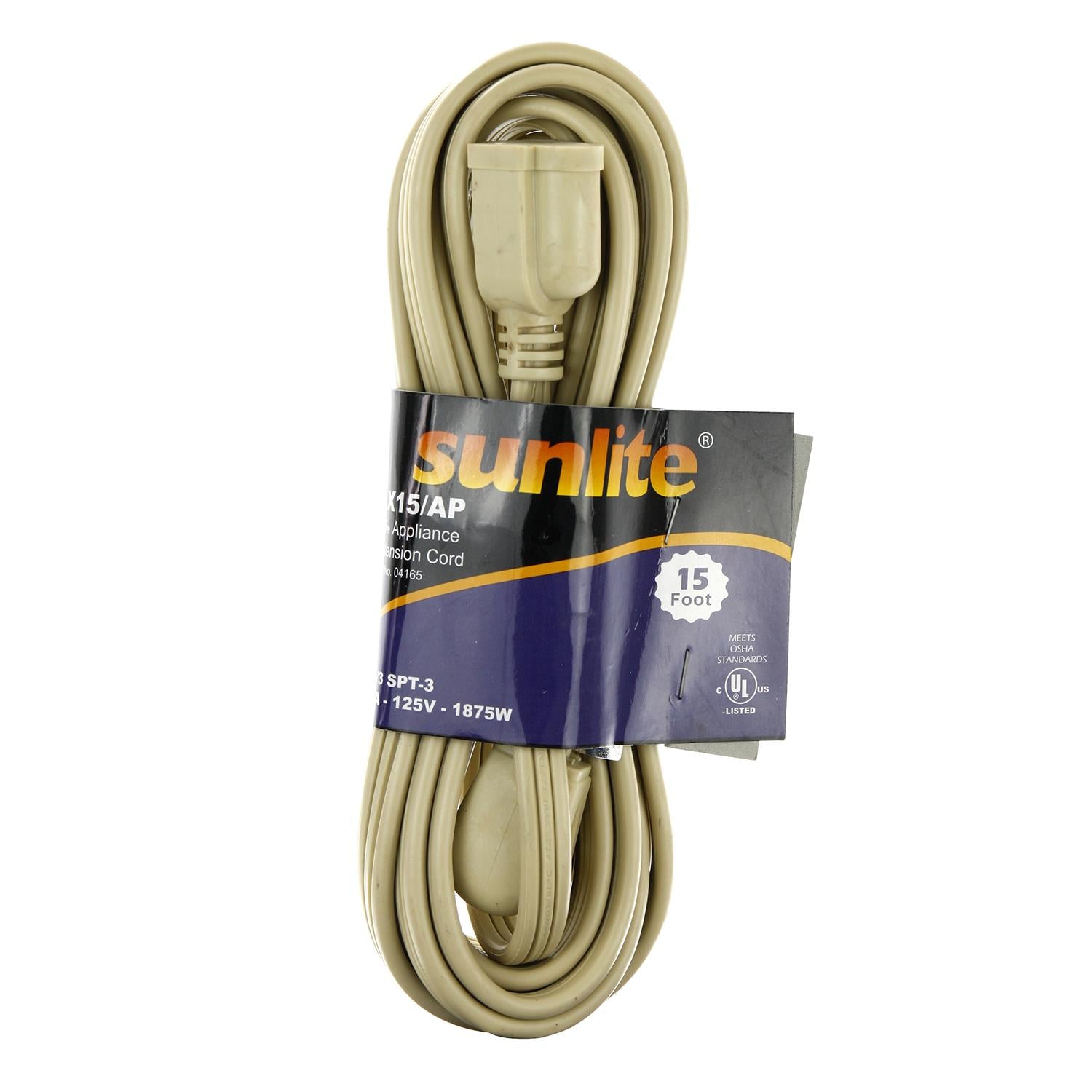 Sunlite EX15/AP Appliance 15-Feet Extension Cord, Grey - Cheap-Us