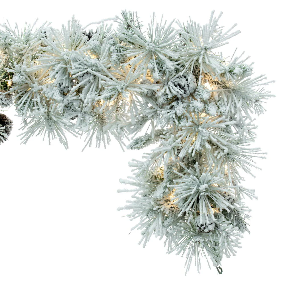 Vickerman 9' Flocked Alberta Artificial Christmas Garland Pure White LED Lights - Cheap-Us