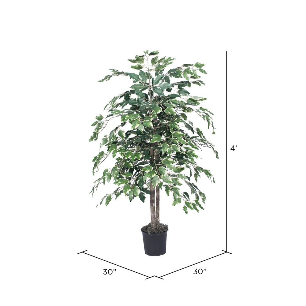 Vickerman 4' Artificial Variegated Ficus Bush Black Plastic Pot. - Cheap-Us