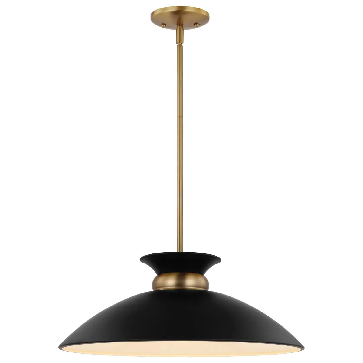 60-7461 PERKINS 1 LT MEDIUM PENDANT Perkins; 1 Light; Medium Pendant; Matte Black with Burnished Brass - Cheap-Us