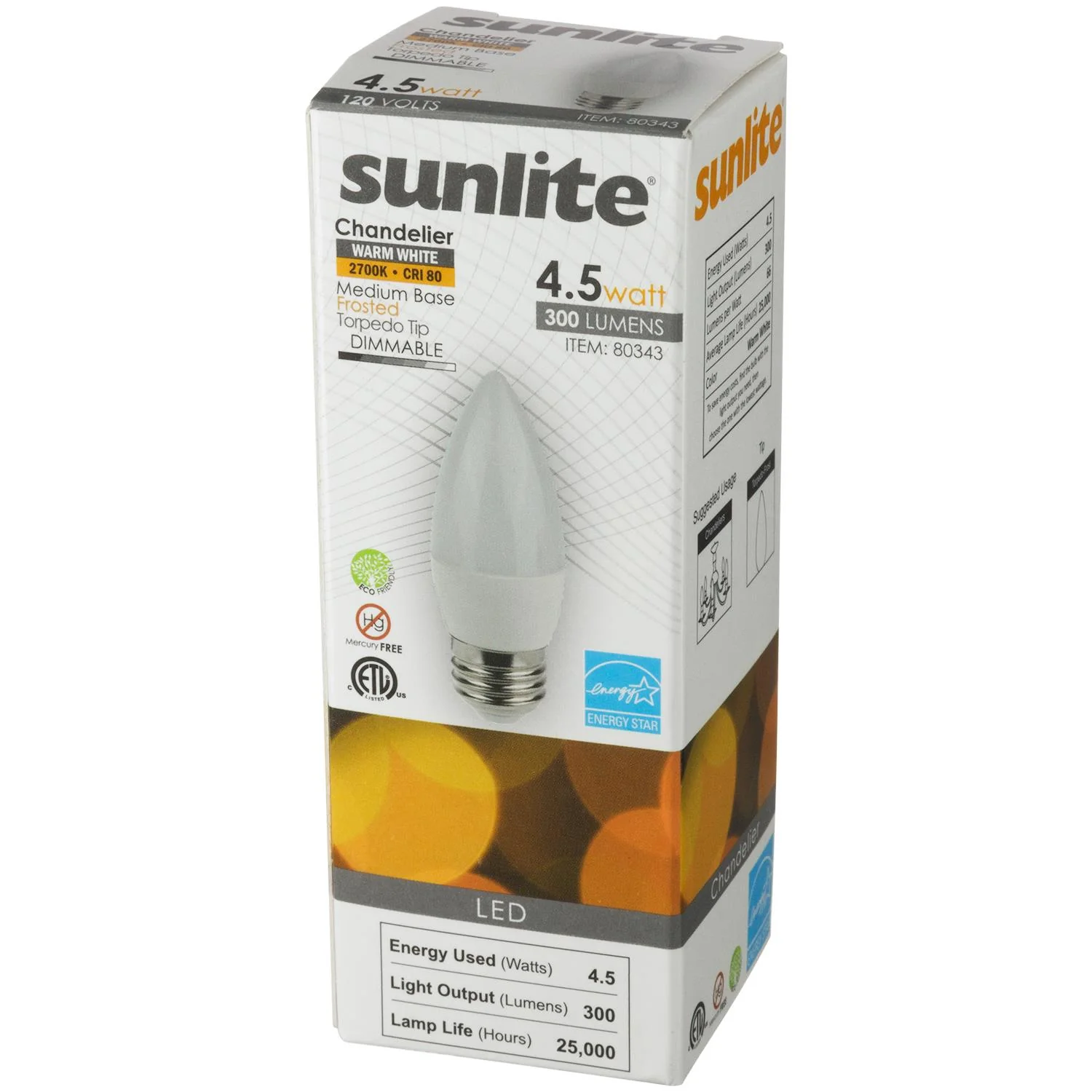 Sunlite LED Torpedo Tip Chandelier 4.5W (40W Equal) Medium (E26) Base Warm White - Cheap-Us