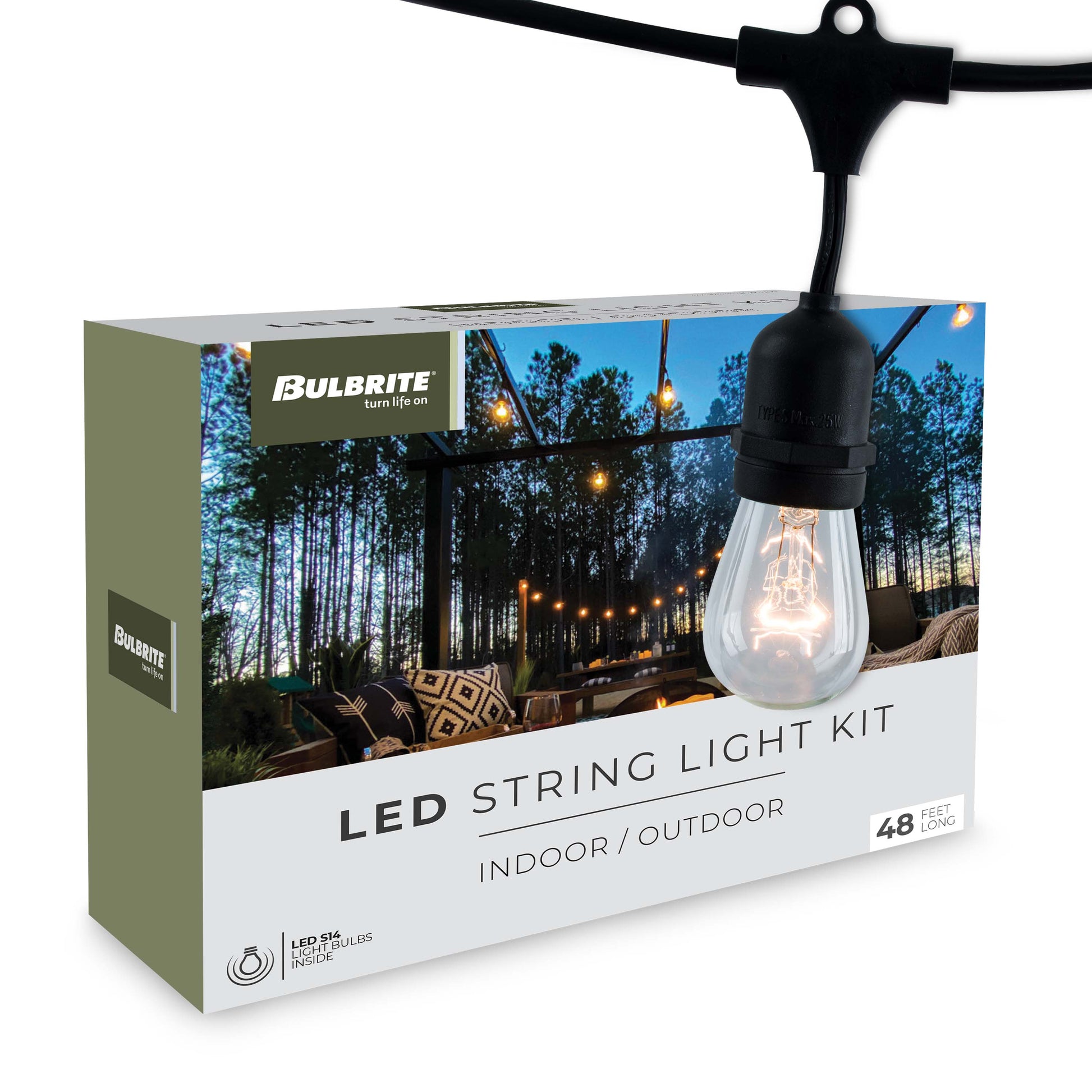 Bulbrite 48-foot String Light Kit with Clear Vintage Style S14 Incandescent Light Bulbs - Cheap-Us