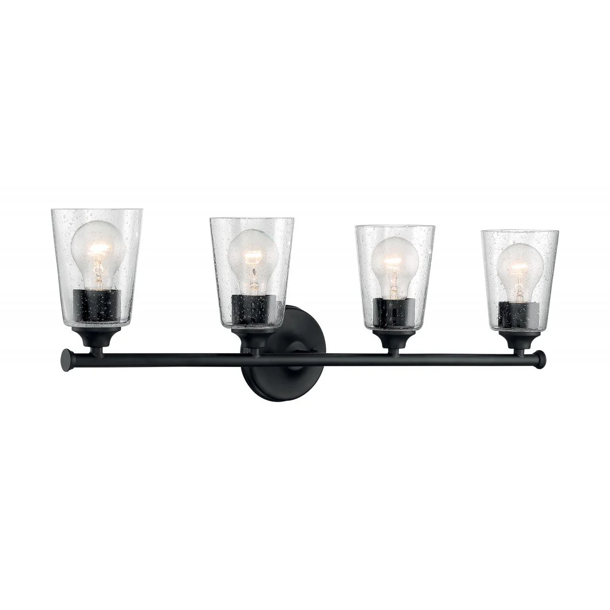 60-7284 BRANSEL 4 LIGHT VANITY Bransel - 4 Light Vanity with Seeded Glass - Matte Black Finish - Cheap-Us
