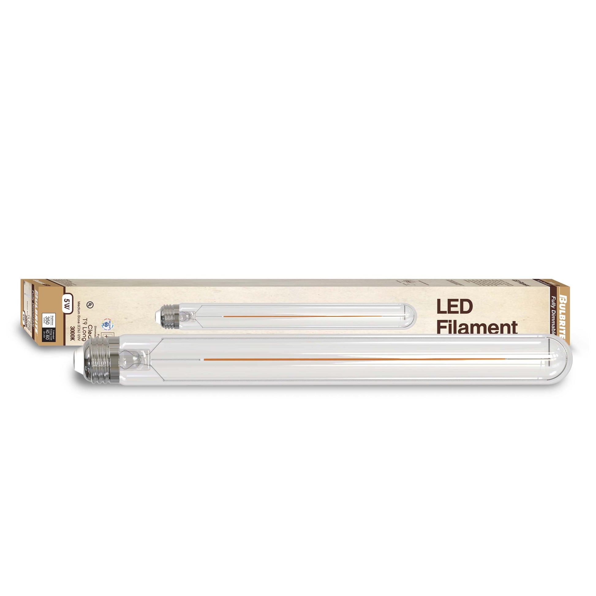 Bulbrite LED Filament Pack of (4) 5 Watt Dimmable 11 Inch T9 Light Bulb with Clear Glass Finish and Medium (E26) Base - 3000K (Soft White Light), 350 Lumens - Cheap-Us