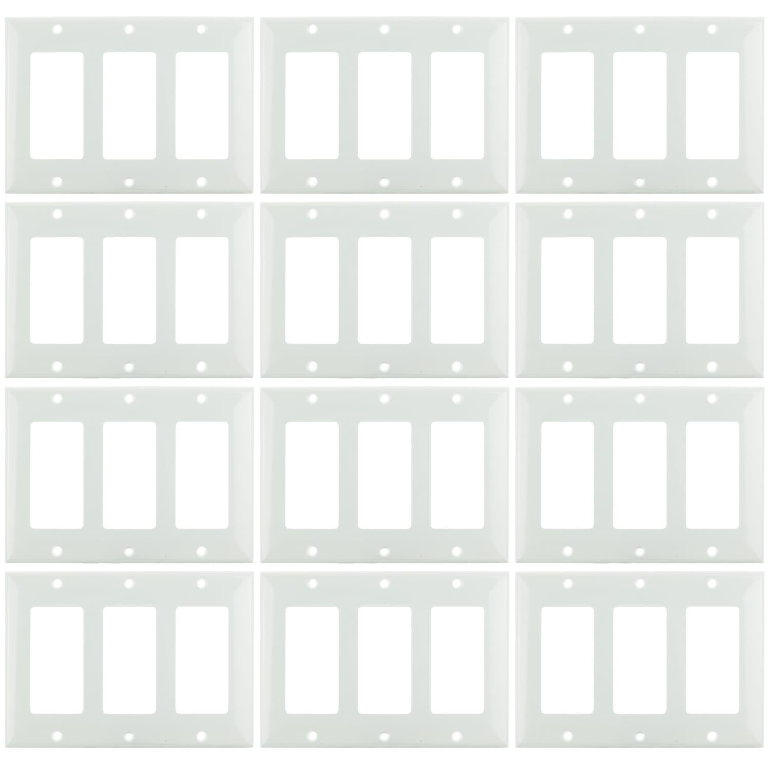 Sunlite E303/W 3 Gang Decorative Switch and Receptacle Plate, White - Cheap-Us