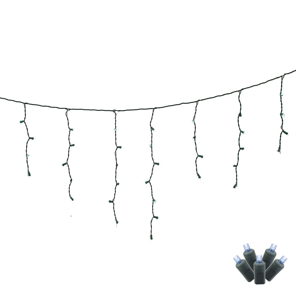 Vickerman 70 Pure White Icicle Wide Angle LED Light on Green Wire 9' Light Strand. - Cheap-Us