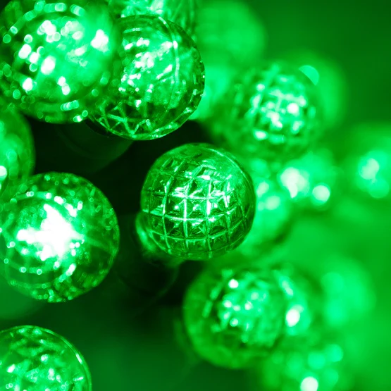 50 Light LED Razzberry (G12) Light Set Green Bulbs on Green Wire, Approx. 17'8
