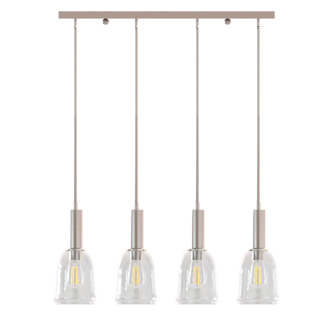 Elia Four Light Modern Linear Cluster Pendant Fixture with Glass Shades Satin Nickel - Cheap-Us