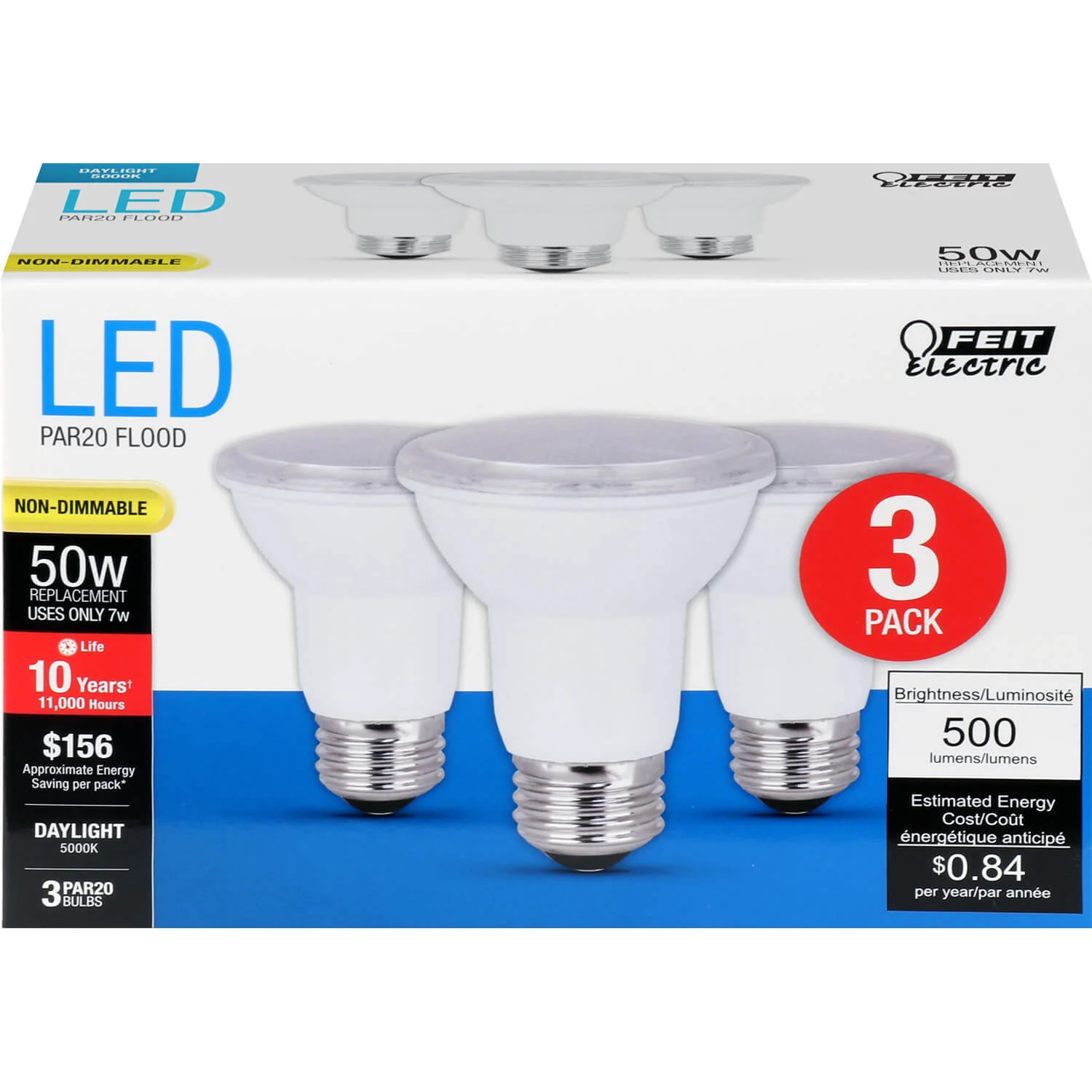 500 Lumen 5000 Non-Dimmable PAR20 LED - Cheap-Us