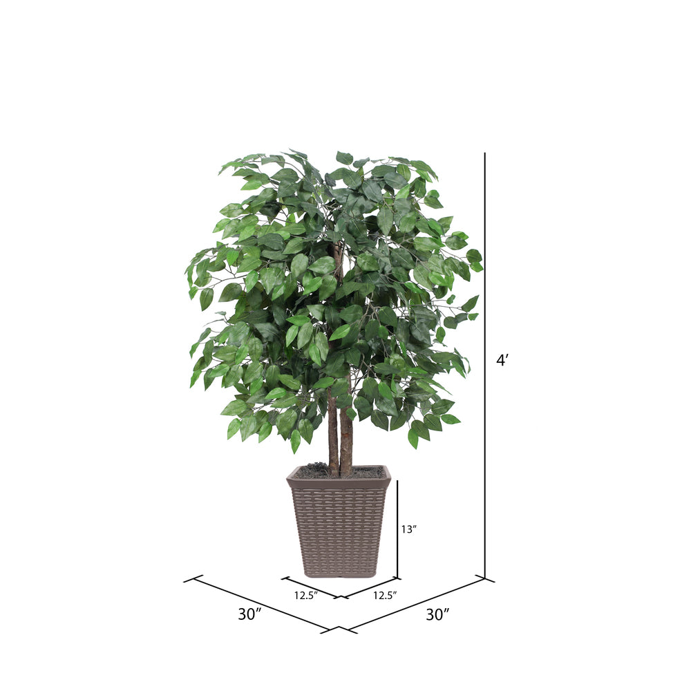 Vickerman 4' Artificial Ficus Bush Square Brown Plastic Container - Cheap-Us