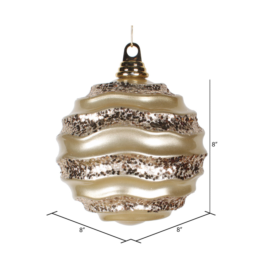 Vickerman 8' Champagne Stripe Candy Finish Wave Ball Christmas Ornament with Glitter Accents - Cheap-Us