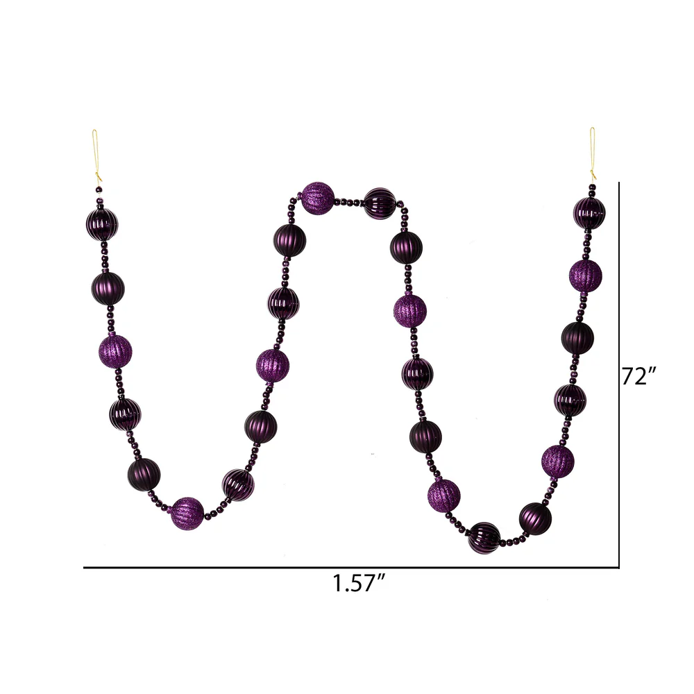 Vickerman 6' Plum Stripe Ball Ornament Christmas Garland - Cheap-Us