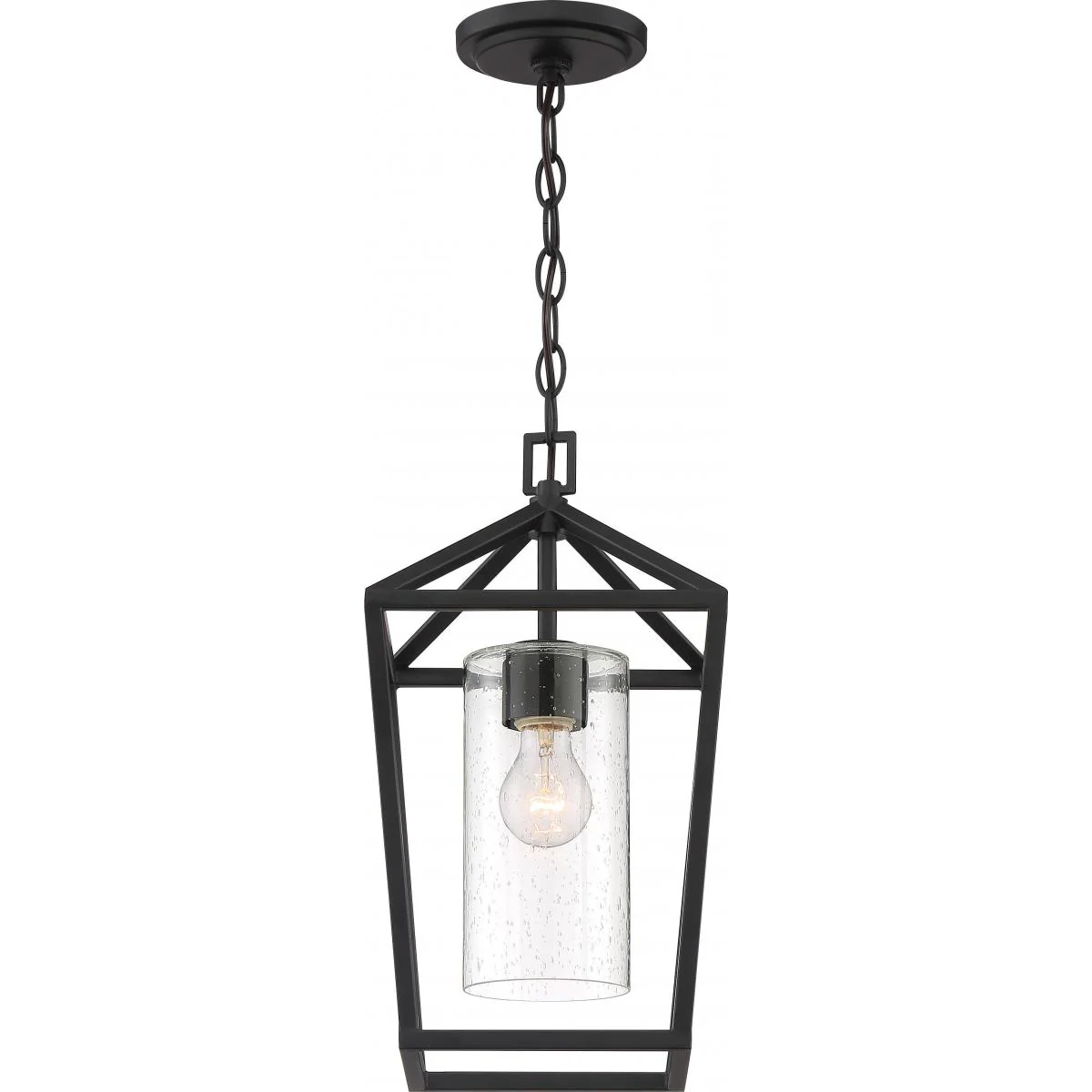 60-6594 HOPEWELL 1 LT HANGING LANTERN Hopewell- 1 Light Hanging Lantern - with Clear Seeded Glass - Matte Black Finish - Cheap-Us