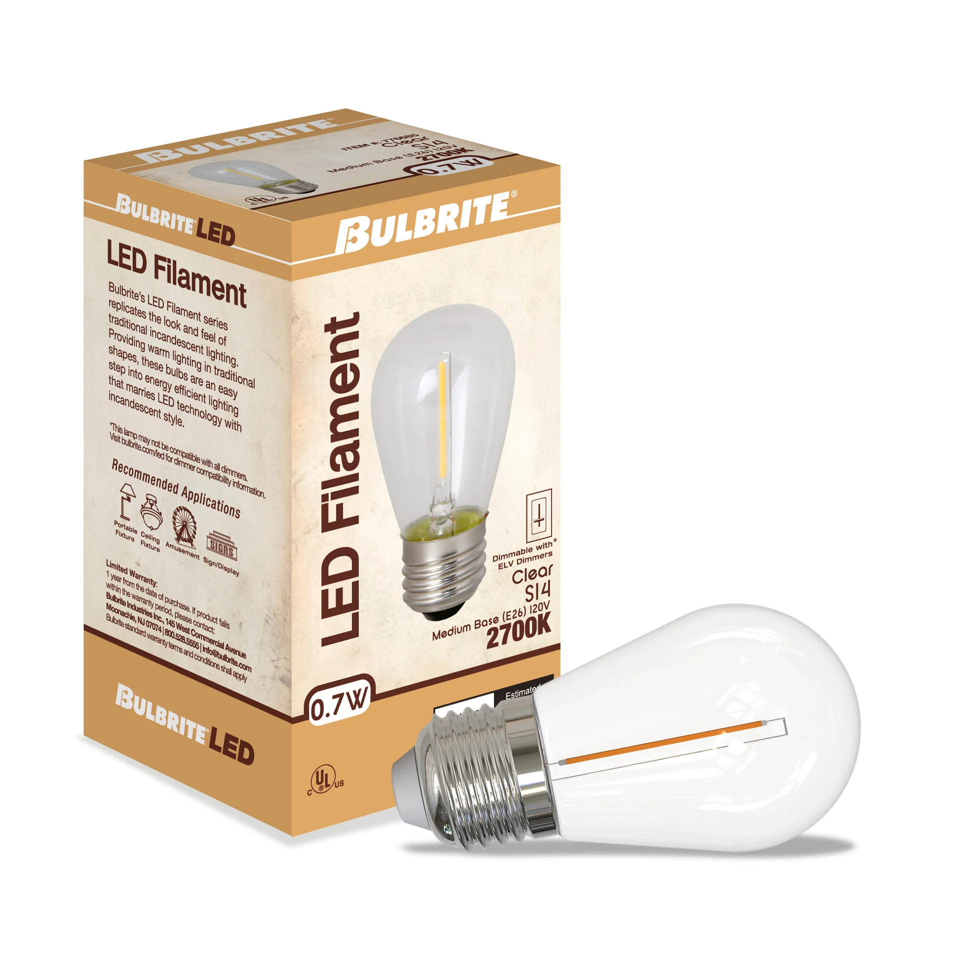 BULBRITE 1W LED S14 2700K FILAMENT PLASTIC 10PK - Cheap-Us
