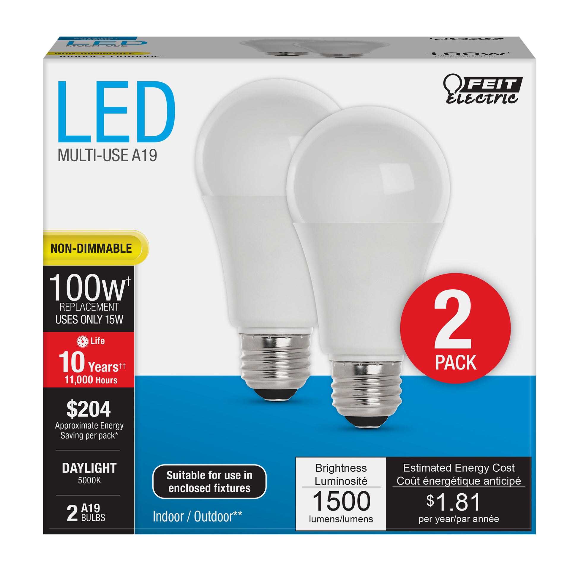 100-Watt Equivalent A19 Daylight General Purpose LED (2-Pack) - Cheap-Us