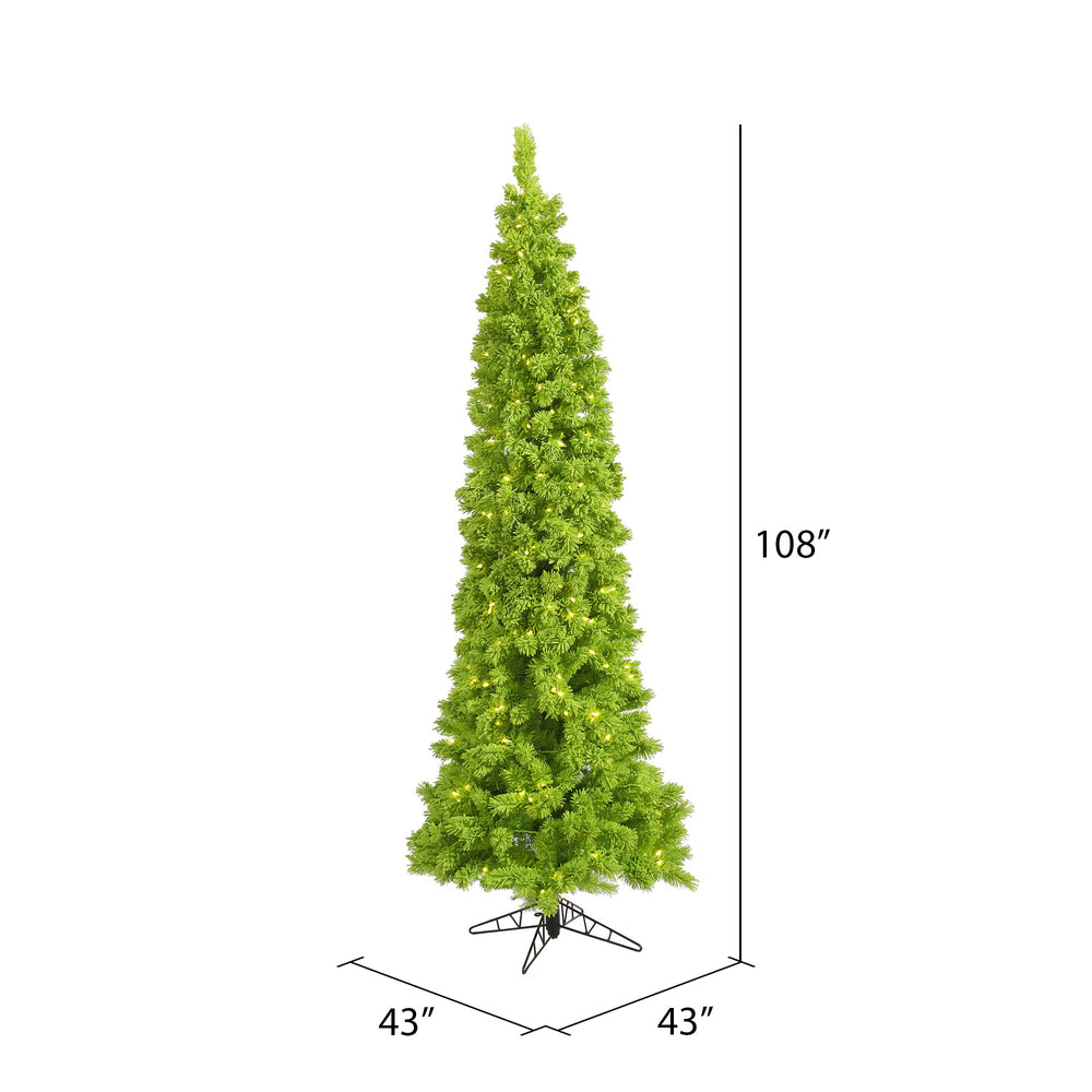 Vickerman 9' Flocked Lime Pencil Fir Artificial Christmas Tree Lime Dura-lit LED Lights - Cheap-Us