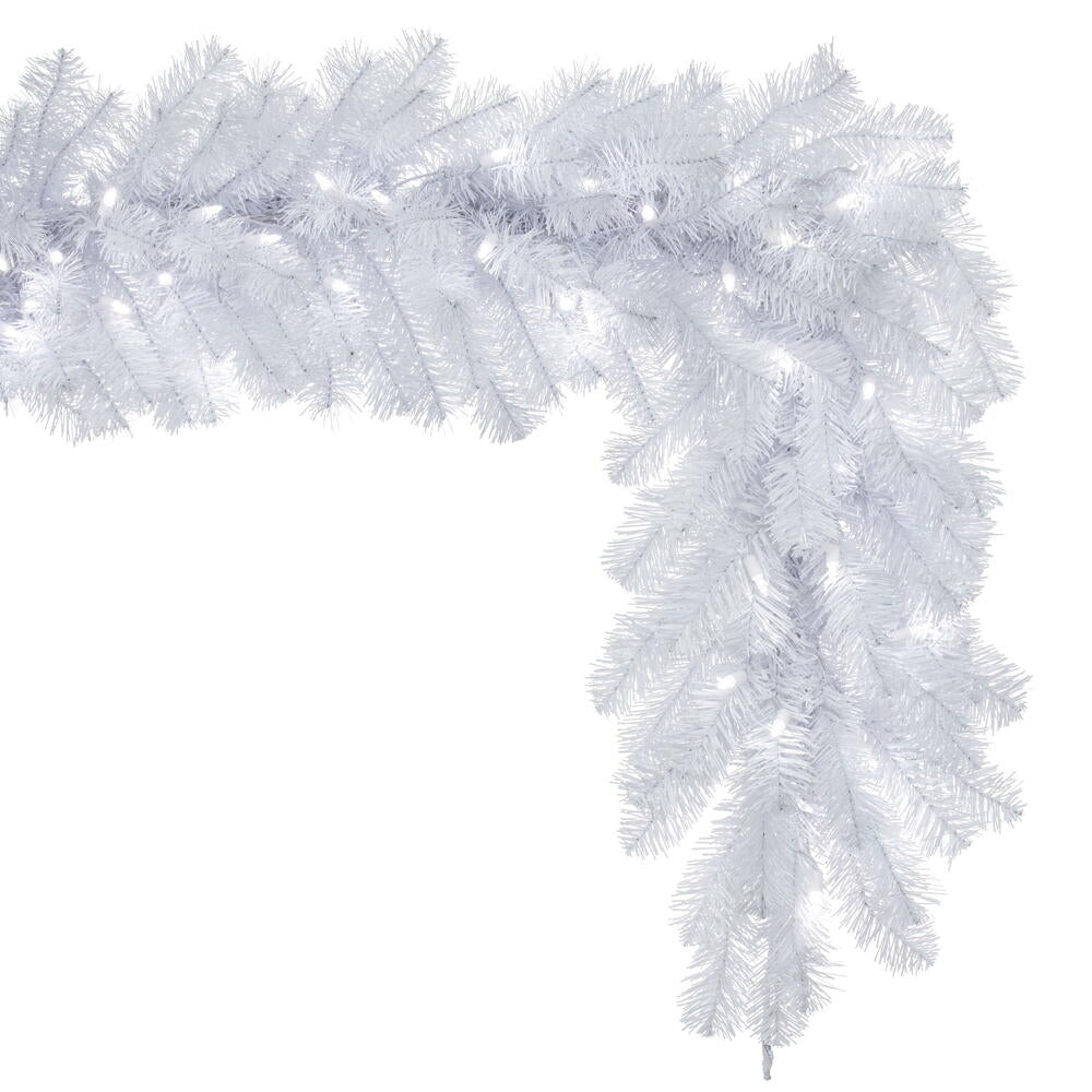 Vickerman 9' Crystal White Spruce Artificial Christmas Garland Pure White LED Mini Lights - Cheap-Us