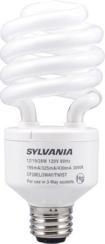 Sylvania 29349 Three Way Compact Fluorescent Lamp with 28-19-12 Watts, Integral 120V Ballast, Medium Screwbase, Soft White,  # CF28EL/3WAY/TWIST/830/BL/1 - Cheap-Us