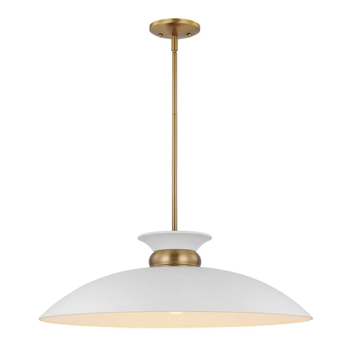 60-7465 PERKINS 1 LT LARGE PENDANT Perkins; 1 Light; Large Pendant; Matte White with Burnished Brass - Cheap-Us