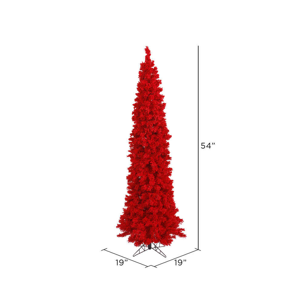 Vickerman 4.5' Flocked Red Pencil Fir Artificial Christmas Tree Unlit - Cheap-Us