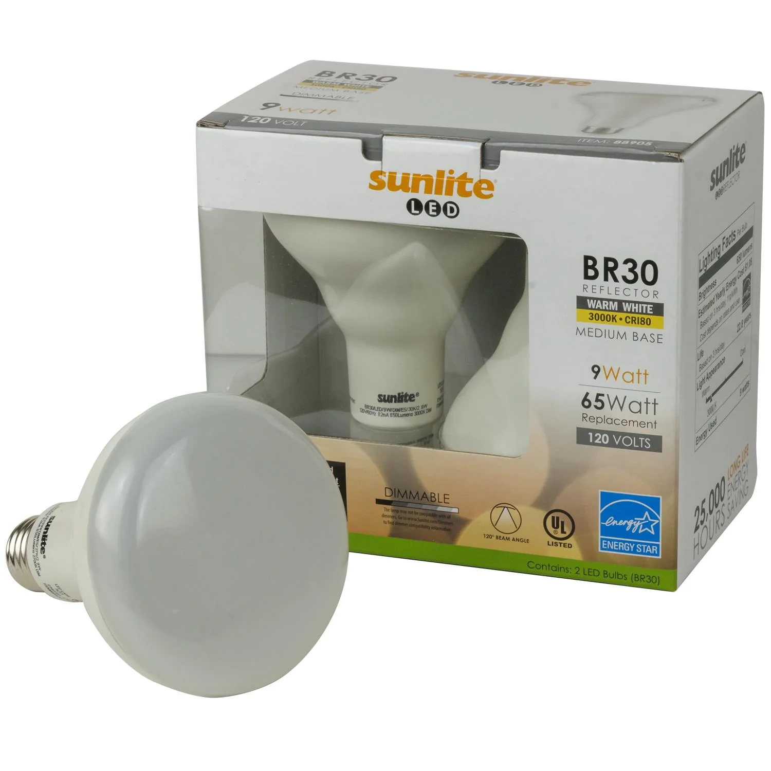 Sunlite BR30/LED/9W/DIM/ES/30K/2 9 Watt BR30 Lamp Medium (E26) Base Warm White - Cheap-Us