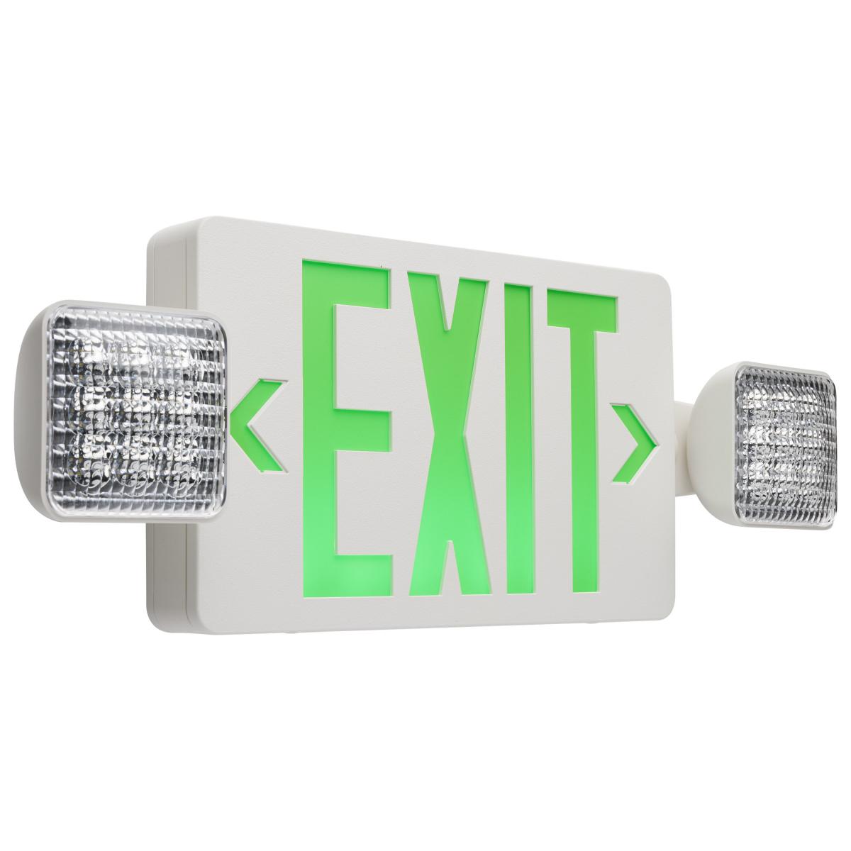 Satco Nuvo Combination Green/Red Exit Sign/Emergency Light, 90-Minute NiCad Battery Backup, 120/277V, Dual/Tri-Head Single/Dual-Face Universal Mounting - Cheap-Us