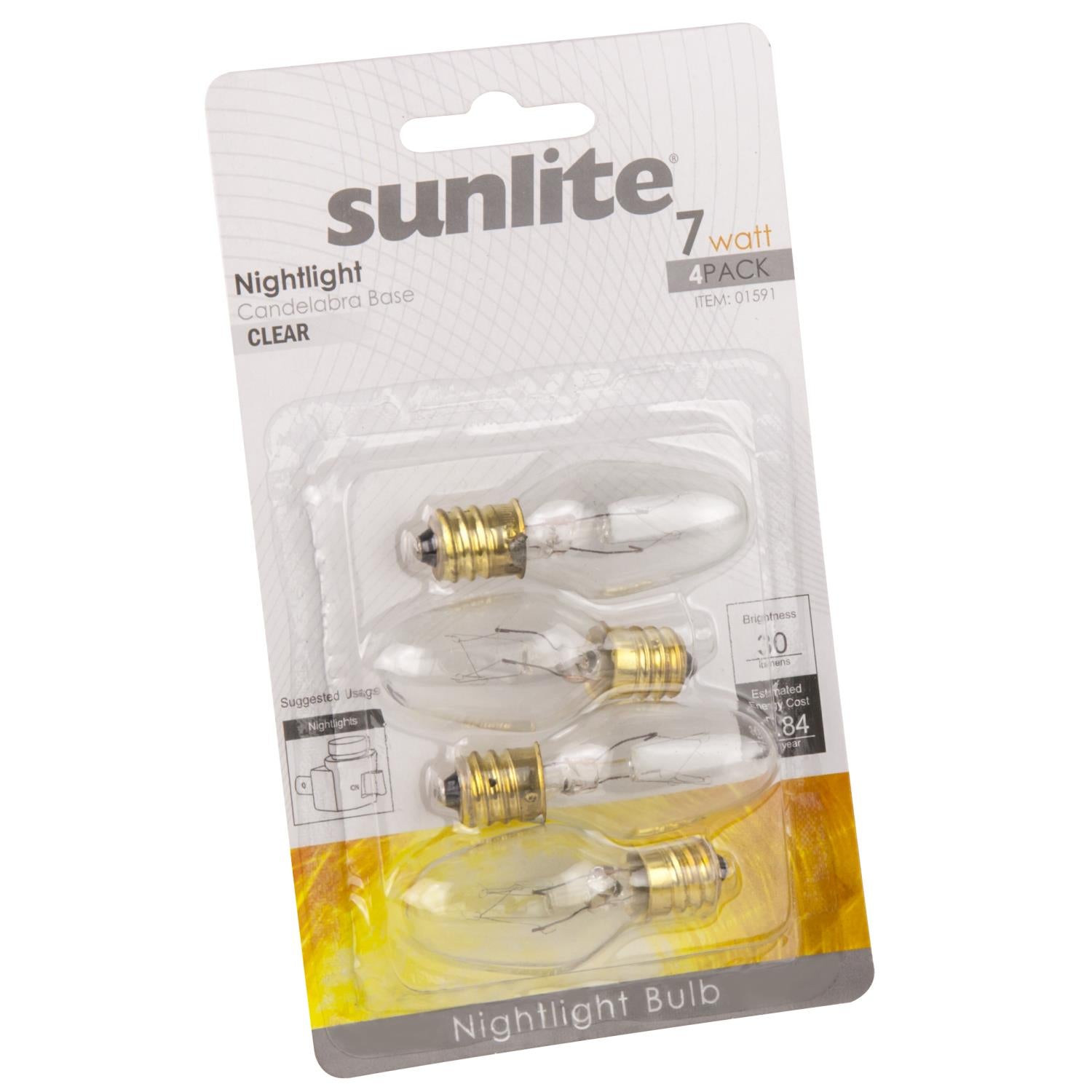 4 Pack Sunlite 7 Watt C7 Night Light, Candelabra Base, Clear - Cheap-Us