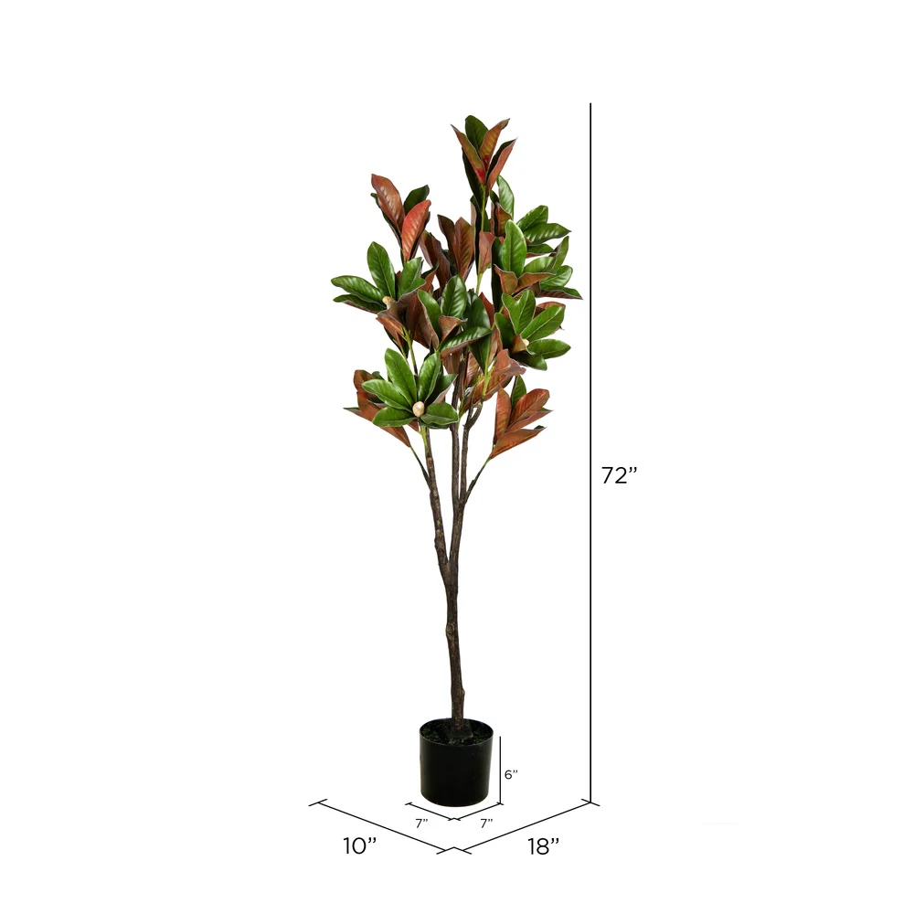 Vickerman 6' Artificial Green Magnolia Tree in Black Planters Pot. - Cheap-Us