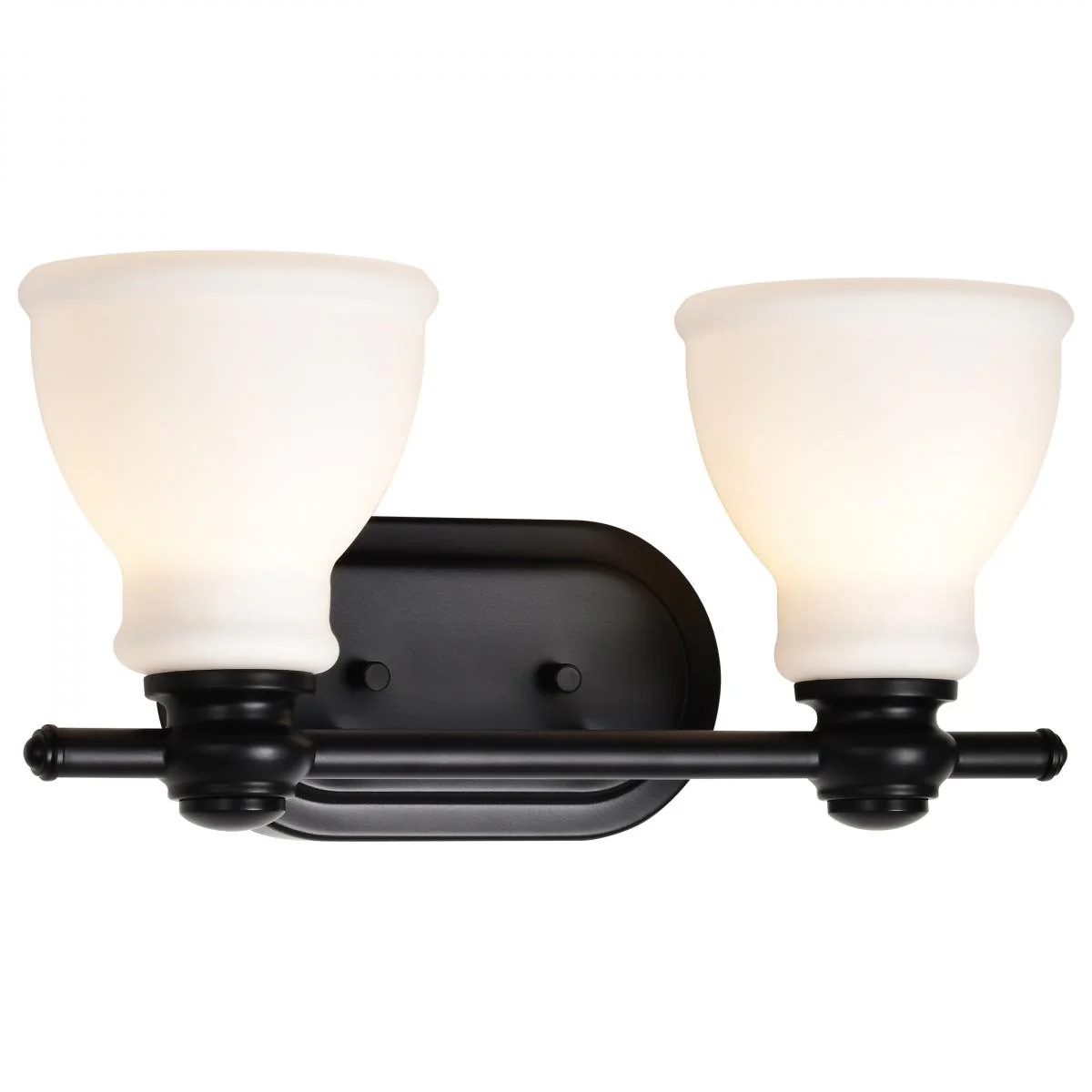 60-8022 RUSSEL 2 LIGHT VANITY Russel; 2 Light Vanity; Matte Black with Satin White Glass - Cheap-Us