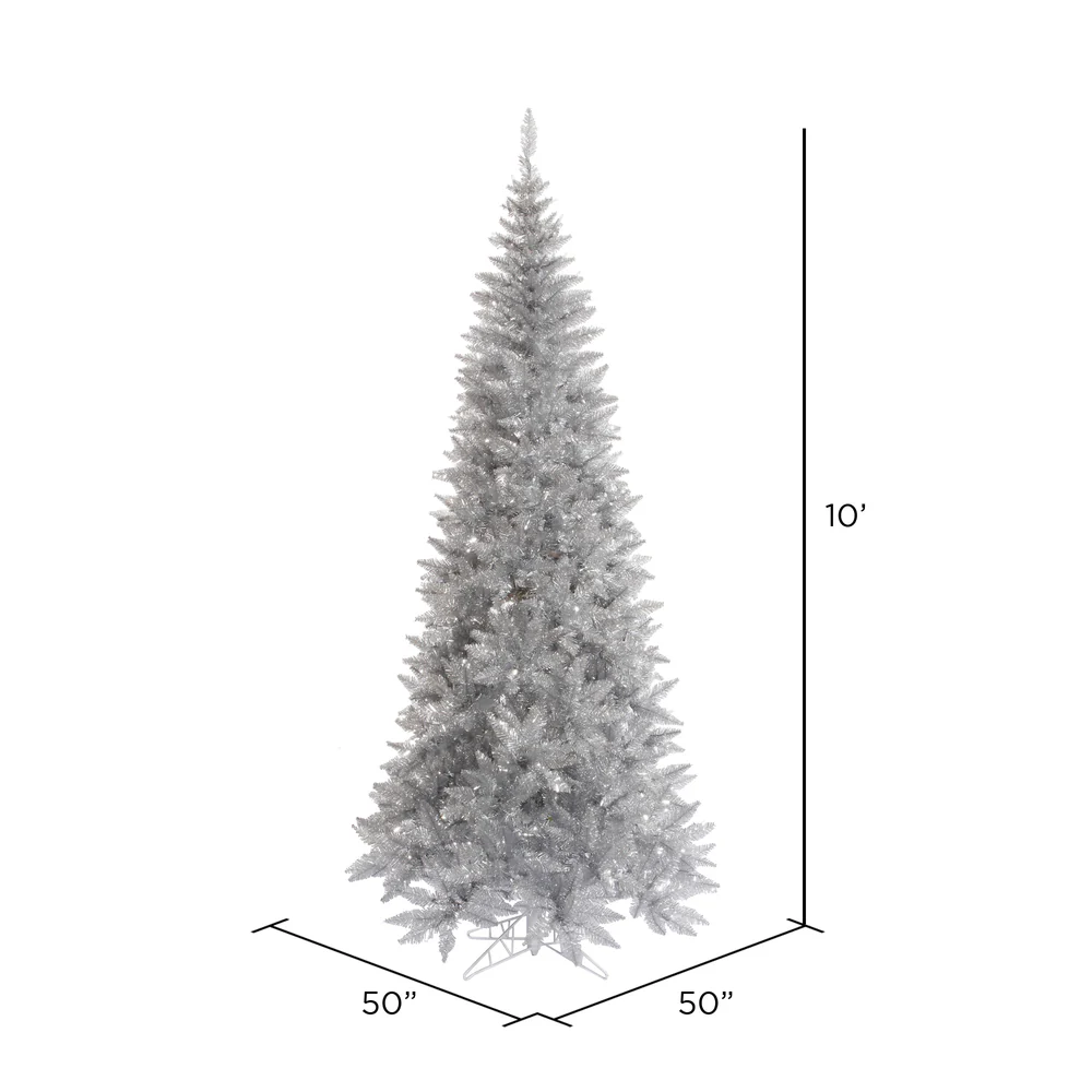 Vickerman 10' Silver Tinsel Fir Slim Artificial Christmas Tree Unlit - Cheap-Us