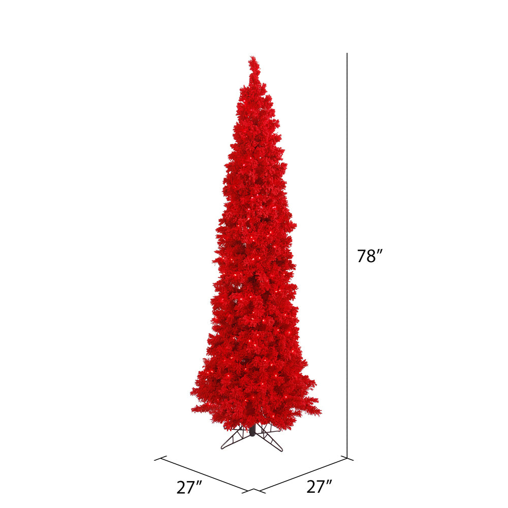 Vickerman 6.5' Flocked Red Pencil Fir Artificial Christmas Tree Red Dura-lit LED Lights - Cheap-Us